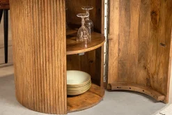 Runder Esstisch TRES CHIC 120cm braun Mangoholz Massivholz mit Stauraum