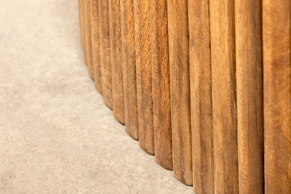 Runder Esstisch TRES CHIC 120cm braun Mangoholz Massivholz mit Stauraum