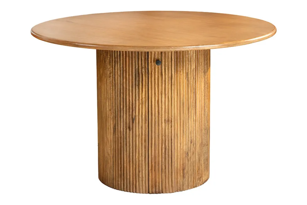 Runder Esstisch TRES CHIC 120cm braun Mangoholz Massivholz mit Stauraum