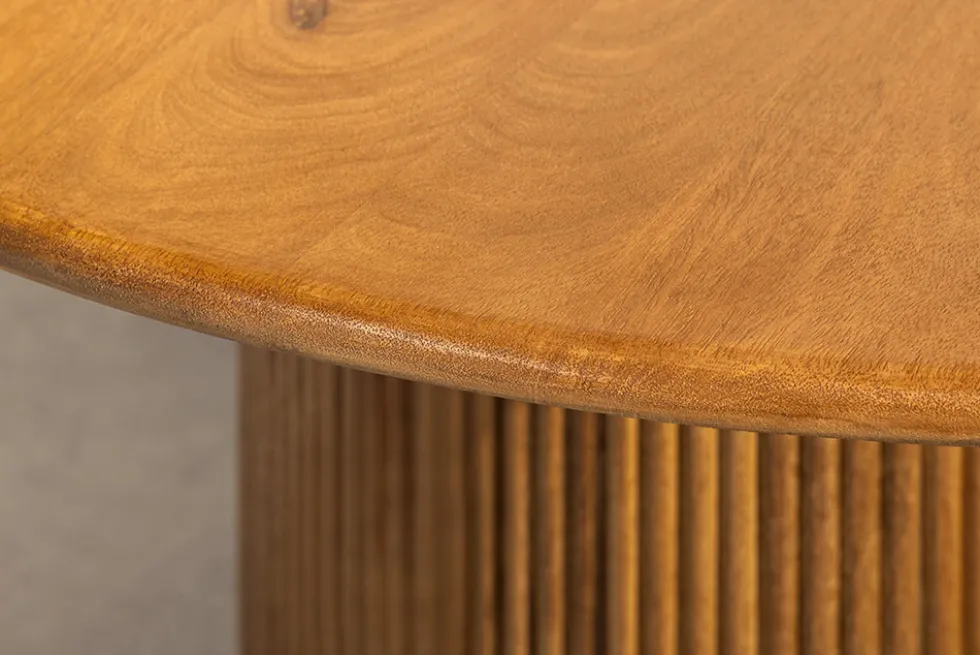 Runder Esstisch TRES CHIC 120cm braun Mangoholz Massivholz mit Stauraum