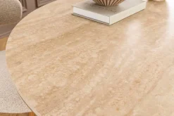 Runder Esstisch UNIQUE 120cm natur hellbraun Eiche Keramik Travertin Säulenfuß