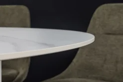Runder Esstisch UNIQUE 120cm weiß Keramik mit Säulenfuß