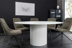 Runder Esstisch UNIQUE 120cm weiß Keramik mit Säulenfuß