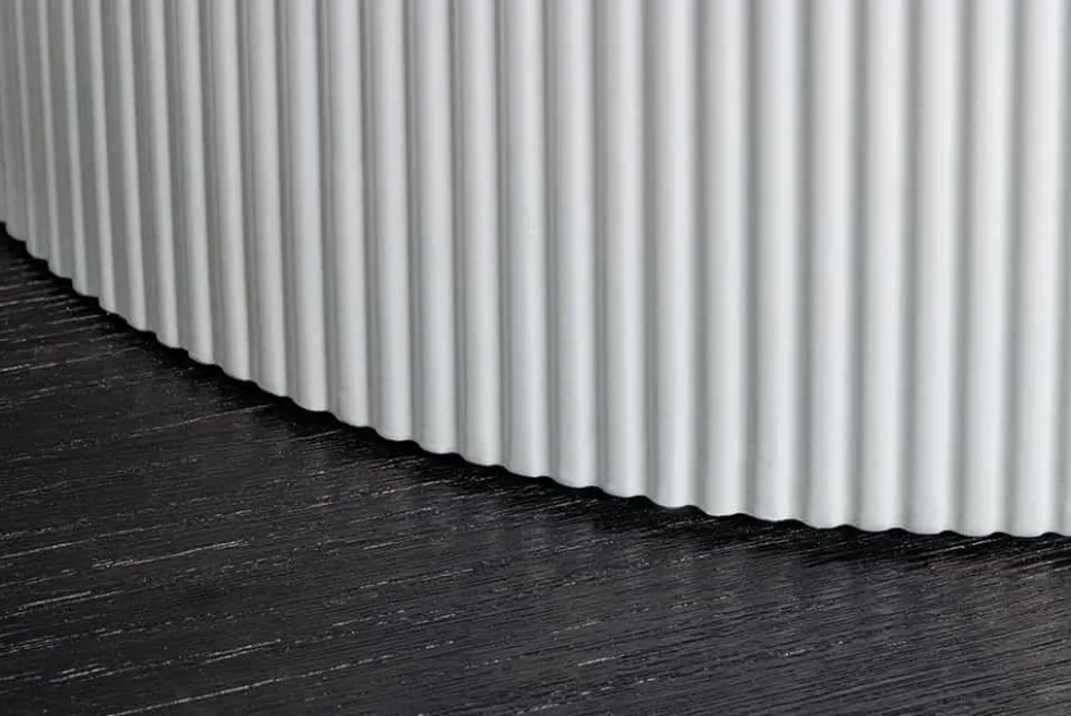 Runder Esstisch UNIQUE 120cm weiß Keramik mit Säulenfuß