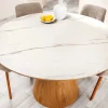 Runder Esstisch UNIQUE 120cm weiß natur Eichenholz Keramik Marmor Säulenfuß