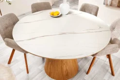 Runder Esstisch UNIQUE 120cm weiß natur Eichenholz Keramik Marmor Säulenfuß