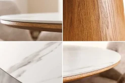 Runder Esstisch UNIQUE 120cm weiß natur Eichenholz Keramik Marmor Säulenfuß
