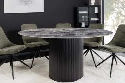Runder Esstisch UNIQUE 120cm schwarz Keramik mit Säulenfuß