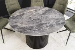 Runder Esstisch UNIQUE 120cm schwarz Keramik mit Säulenfuß