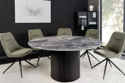 Runder Esstisch UNIQUE 120cm schwarz Keramik mit Säulenfuß