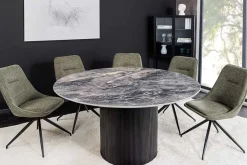 Runder Esstisch UNIQUE 120cm schwarz Keramik mit Säulenfuß