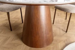 Runder Esstisch UNIQUE 120cm weiß grau braun Pandora Keramik Walnuss Säulenfuß