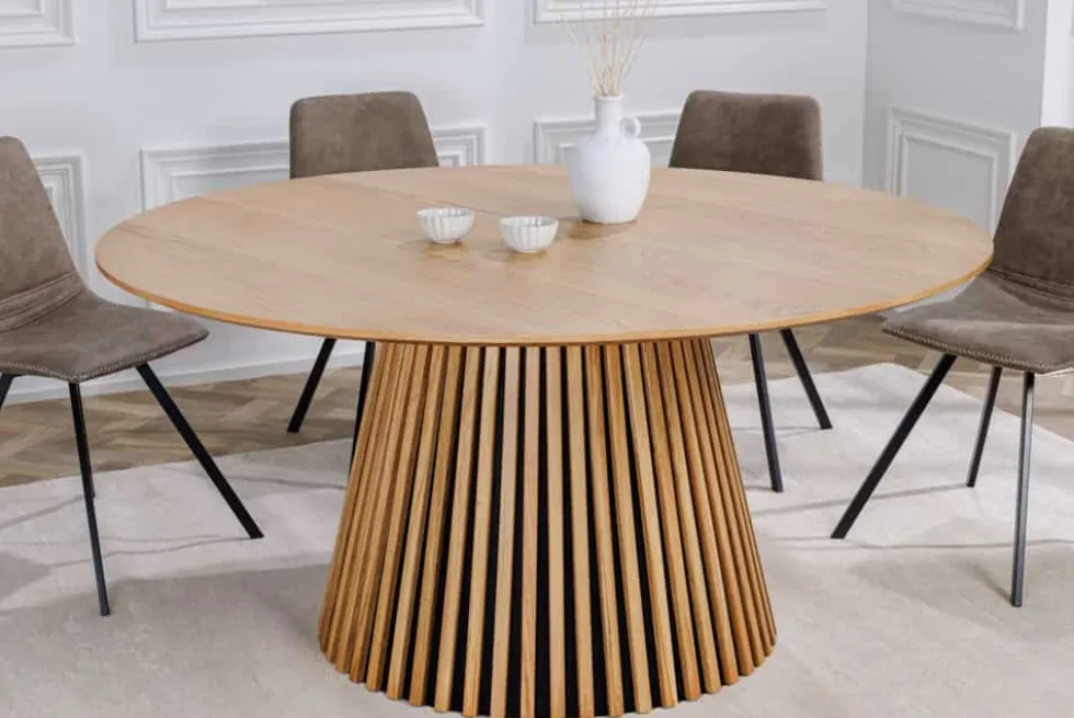 Runder Esstisch VALHALLA WOOD 120cm natur Eichenholz Säulenfuß