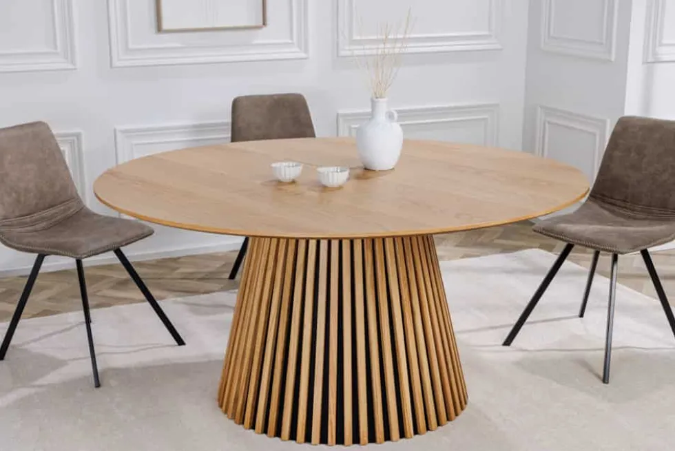 Runder Esstisch VALHALLA WOOD 120cm natur Eichenholz Säulenfuß