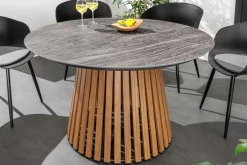Runder Esstisch VALHALLA 115cm Keramik Lamellen-Design Indoor Outdoor