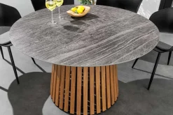 Runder Esstisch VALHALLA 115cm Keramik Lamellen-Design Indoor Outdoor