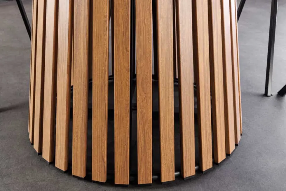 Runder Esstisch VALHALLA 115cm Keramik Lamellen-Design Indoor Outdoor