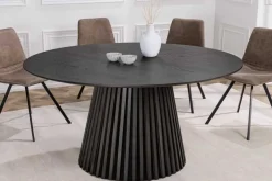 Runder Esstisch VALHALLA WOOD 120cm schwarz Eichenholz Säulenfuß