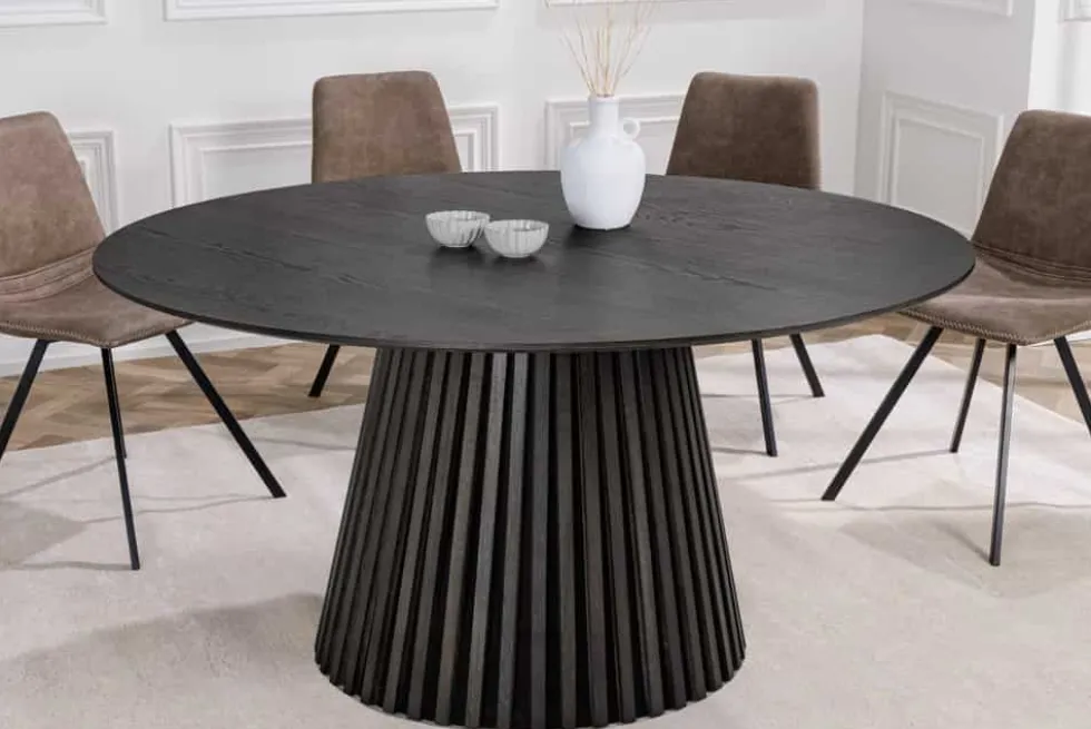 Runder Esstisch VALHALLA WOOD 120cm schwarz Eichenholz Säulenfuß
