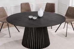 Runder Esstisch VALHALLA WOOD 120cm schwarz Eichenholz Säulenfuß