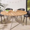 Runder Gartentisch DESIGNO 120cm natur Holz-Design greige Metall In- und Outdoor