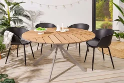 Runder Gartentisch DESIGNO 120cm natur Holz-Design greige Metall In- und Outdoor