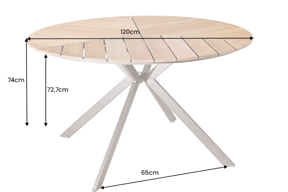 Runder Gartentisch DESIGNO 120cm natur Holz-Design greige Metall In- und Outdoor
