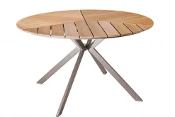 Runder Gartentisch DESIGNO 120cm natur Holz-Design greige Metall In- und Outdoor