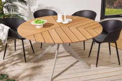 Runder Gartentisch DESIGNO 120cm natur Holz-Design greige Metall In- und Outdoor