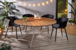 Runder Gartentisch DESIGNO 120cm natur Holz-Design greige Metall In- und Outdoor