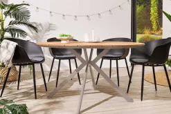 Runder Gartentisch DESIGNO 120cm natur Holz-Design greige Metall In- und Outdoor