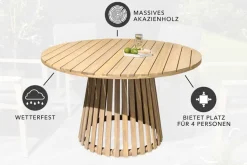 Runder Gartentisch KOPENHAGEN 120cm natur Akazie Massivholz In- und Outdoor wetterfest