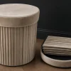 Runder Hocker ÉLAN 40cm champagner greige Samt faltbar mit Stauraum