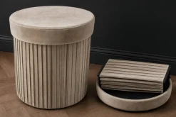 Runder Hocker ÉLAN 40cm champagner greige Samt faltbar mit Stauraum