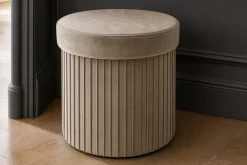 Runder Hocker ÉLAN 40cm champagner greige Samt faltbar mit Stauraum