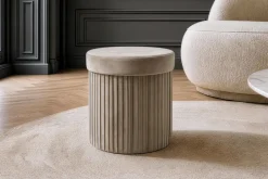 Runder Hocker ÉLAN 40cm champagner greige Samt faltbar mit Stauraum