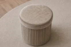 Runder Hocker ÉLAN 40cm champagner greige Samt faltbar mit Stauraum