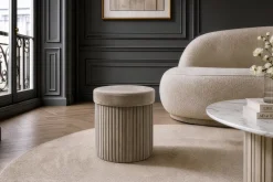 Runder Hocker ÉLAN 40cm champagner greige Samt faltbar mit Stauraum