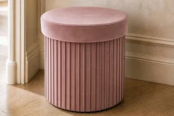 Runder Hocker ÉLAN 40cm rosa Samt faltbar mit Stauraum