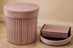 Runder Hocker ÉLAN 40cm rosa Samt faltbar mit Stauraum