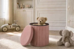 Runder Hocker ÉLAN 40cm rosa Samt faltbar mit Stauraum