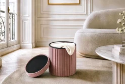Runder Hocker ÉLAN 40cm rosa Samt faltbar mit Stauraum