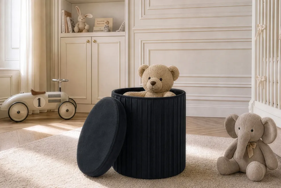 Runder Hocker ÉLAN 40cm schwarz Samt faltbar mit Stauraum