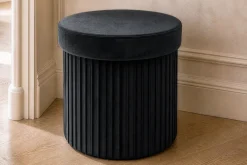 Runder Hocker ÉLAN 40cm schwarz Samt faltbar mit Stauraum