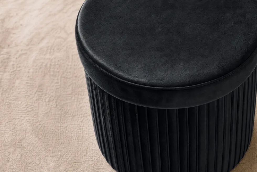 Runder Hocker ÉLAN 40cm schwarz Samt faltbar mit Stauraum