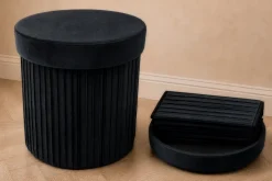 Runder Hocker ÉLAN 40cm schwarz Samt faltbar mit Stauraum