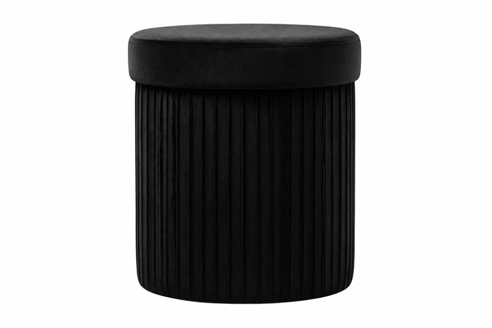 Runder Hocker ÉLAN 40cm schwarz Samt faltbar mit Stauraum