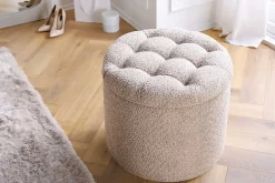 Runder Hocker MODERN BAROCK 50cm champagner Bouclé mit Stauraum