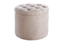 Runder Hocker MODERN BAROCK 50cm champagner Bouclé mit Stauraum