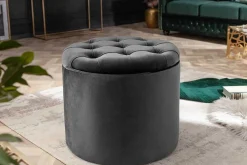 Runder Hocker MODERN BAROCK 50cm grau Samt mit Stauraum